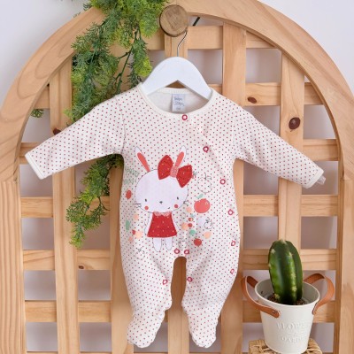 Macacão Trape Zape - Coelhinha Adoro frutas  - Off White e Ferrugem
